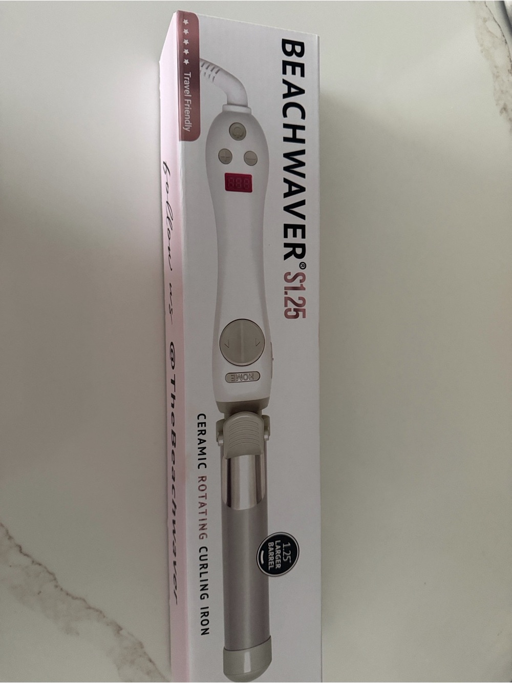 The Beachwaver Co. S1.25 Ceramic Rotating Curling Iron - White & Pink Accent
